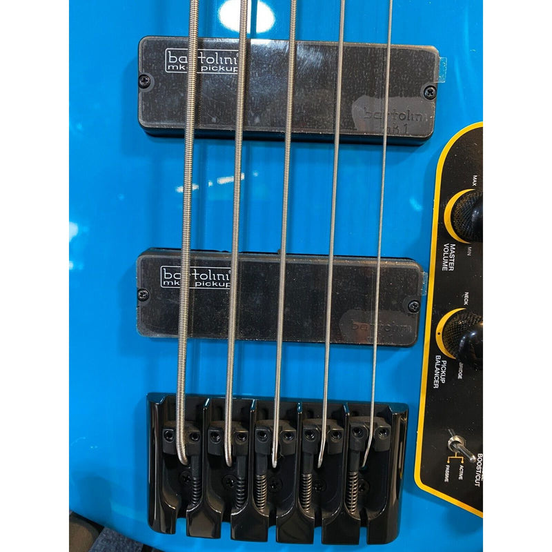 Cort C5 Deluxe, Candy Blue Active 5 String Bass With MARK Preamp.