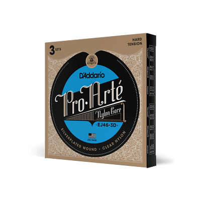 Classical Guitar Strings By D'Addario, 3 Sets, EJ46-3D Pro Arte- Hard Tension