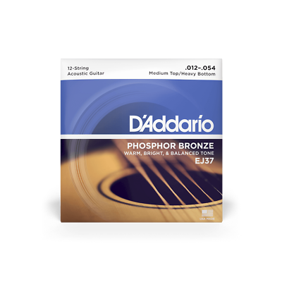 12 String Acoustic Guitar Strings D Addario EJ37 Phosphor Bronze Medium 12 54