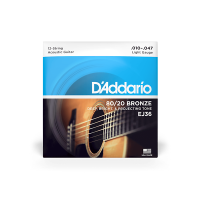 12-String Acoustic Guitar Strings Set By D'Addario EJ36, Bronze Light 10/47
