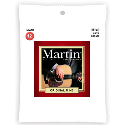 Martin M140 Light 80/20 Bronze Acoustic Guitar Strings. 12-54 Gauge, Set of 6.