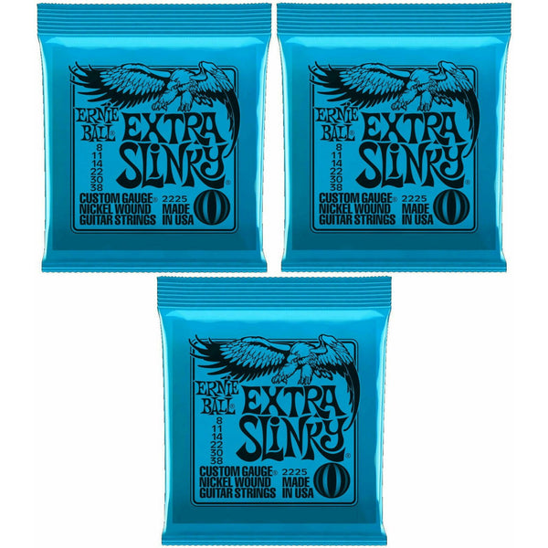 3 x Ernie Ball Extra Slinky Electric Guitar Strings 8 - 38. P/N 2225. 3 SETS