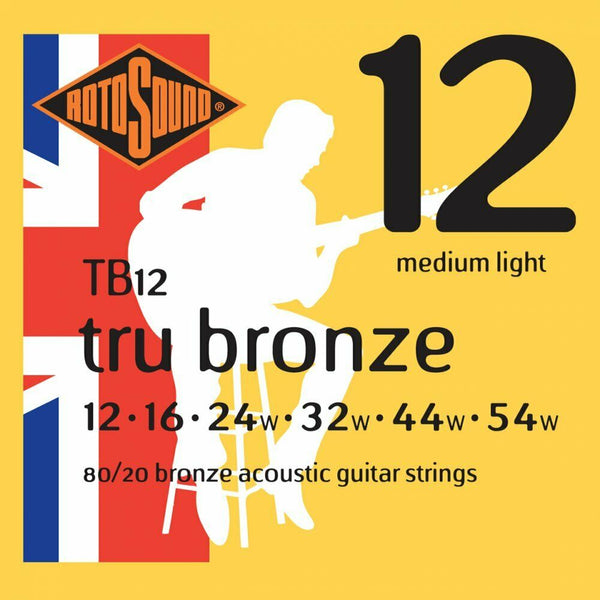 Acoustic Guitar Strings By Rotosound TB12 Tru Bronze 80/20 Bronze 12-54 UK Made