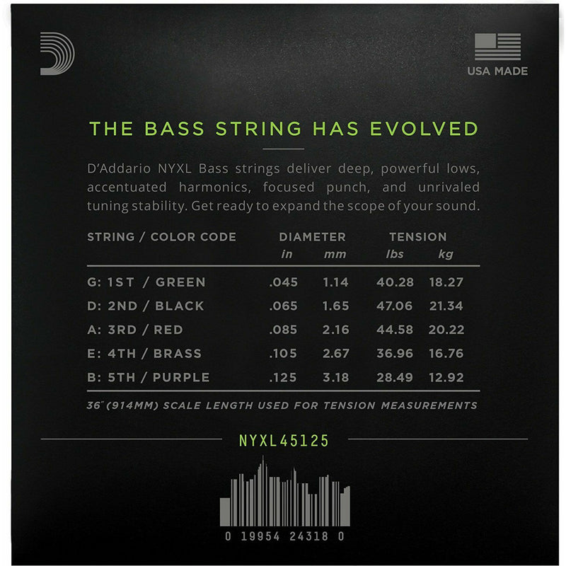 Bass Strings By D'addario NYXL45125, Set Long Scale, 5-String, 45-125