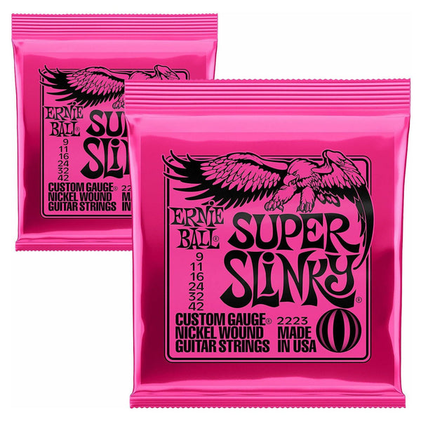 2 x Ernie Ball 'Super Slinky'  Electric Guitar Strings Gauge 9 -42.p/n 2223
