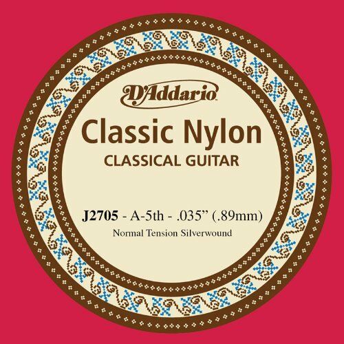 D'Addario J2705 Classic Silver Wound Nylon 5th (A) String for Classic Guitar X5