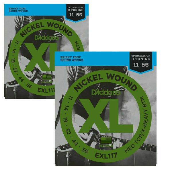 2 Sets D'Addario EXL117 Electric Guitar Strings Drop D 11-56 .2 SEPARATE PACKETS