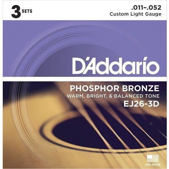 2 X D'Addario EJ26-3D Phospher Bronze Acoustic Guitar Strings (3 Set Pack)