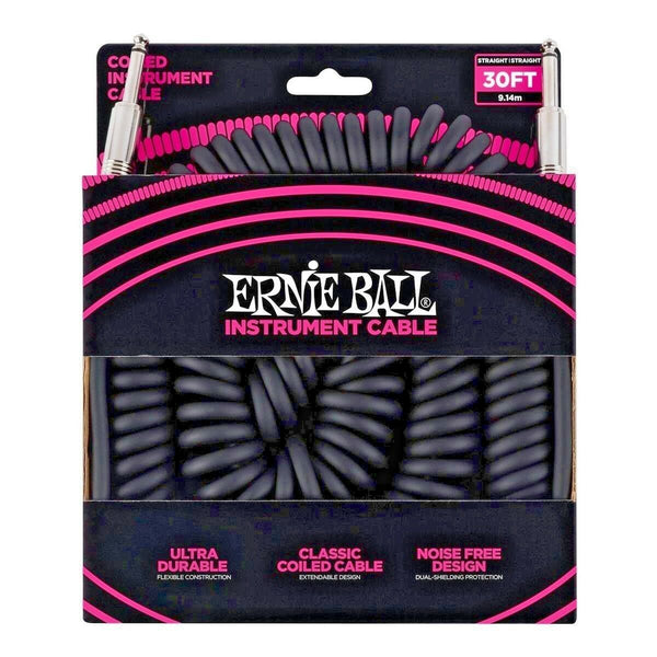 Ernie Ball 30ft Straight-Straight Coiled Instrument Cable, Black P/N P06044