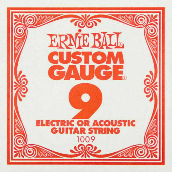 Single Guitar Strings, 6 Pack, 'E' Ernie Ball .09 Custom Gauge