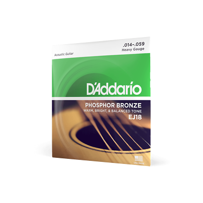 Heavy Gauge Acoustic Guitar Strings,  D'Addario EJ18 Phosphor Bronze 14-59,