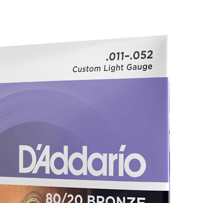 Acoustic Guitar Strings, Custom Light 11/52 Gauge, D'Addario EJ13 80/20 Bronze