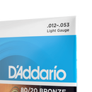 Acoustic Guitar Strings, Light Gauge 12-53, By D'Addario,  EJ11  80/20 Bronze