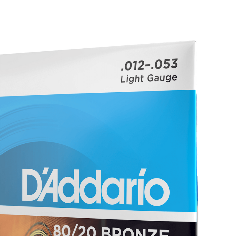 Acoustic Guitar Strings, Light Gauge 12-53, By D'Addario,  EJ11  80/20 Bronze