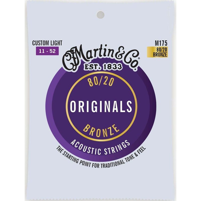 Martin M175 Custom Light Acoustic Guitar Strings 80/20 Bronze 11/52