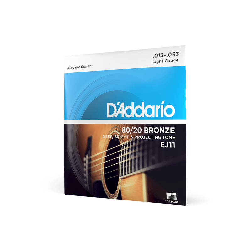 Acoustic Guitar Strings Light Gauge 12 53 By D Addario EJ11 80 20 Bronze