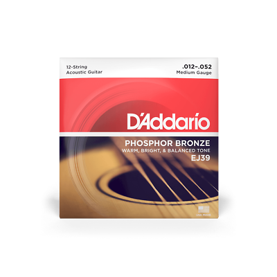 12-String Phosphor Bronze Acoustic Guitar Strings, D'Addario EJ39 Medium 12-52