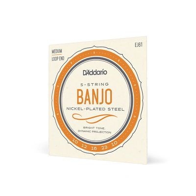 5-String Banjo Strings,  Loop End By D'Addario  EJ61, Nickel Wound,10-23 Medium