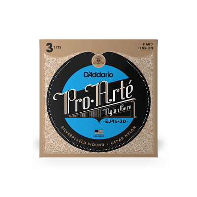 Classical Guitar Strings By D'Addario, 3 Sets, EJ46-3D Pro Arte- Hard Tension