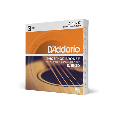 Acoustic Extra Light,10-47(3 Set Pack) D'Addario EJ153D Phosphor Bronze Acoustic