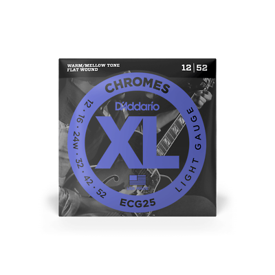 Flat Wound Strings By D'Addario ECG25 Chrome Flats, Light Electric Strings 12-52