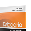 Flat Top Extra Light  Acoustic Guitar Strings, D'Addario EFT15,  (.010-.047)