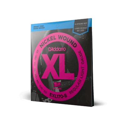 8-String Bass Strings, D'Addario EXL170-8 Nickel Would 018-100  - Long Scale