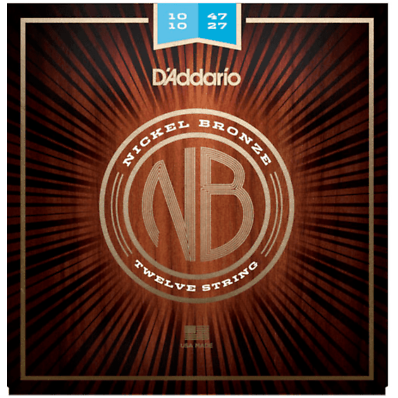 D'Addario NB1047-12, 12 String Nickel Bronze Acoustic Guitar, Extra Light, 10-47