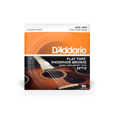 Flat Top Extra Light  Acoustic Guitar Strings, D'Addario EFT15,  (.010-.047)