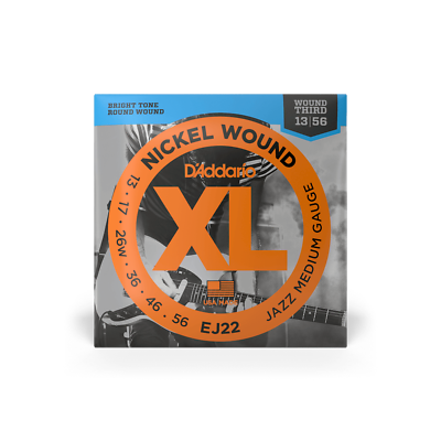 Jazz Guitar Strings, D'Addario EJ22 Nickel Wound 013-.056.Wound 3rd String.