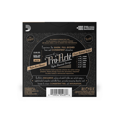 Classical Guitar Strings By D'Addario, 3 Sets, EJ46-3D Pro Arte- Hard Tension