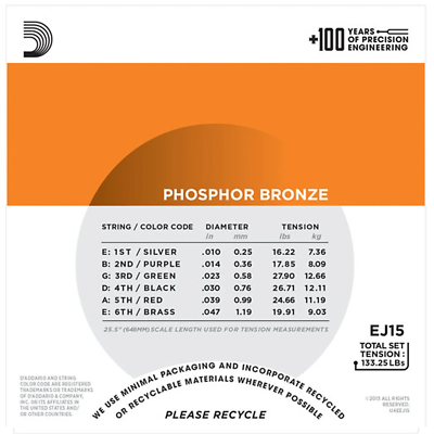 Acoustic Extra Light,10-47(3 Set Pack) D'Addario EJ153D Phosphor Bronze Acoustic