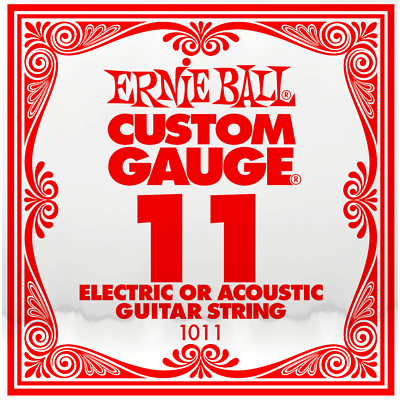 Single Guitar Strings, 6 Pack, 'E' Ernie Ball .011 Custom Gauge