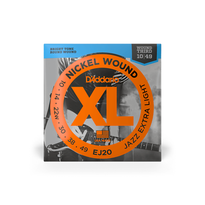 Jazz Strings With Wound 3rd String, D'addario EJ20 Nickel, 10-49 Extra Light