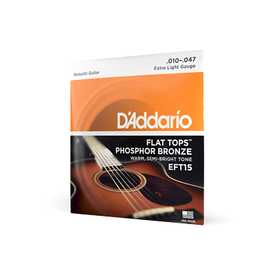 Flat Top Extra Light  Acoustic Guitar Strings, D'Addario EFT15,  (.010-.047)