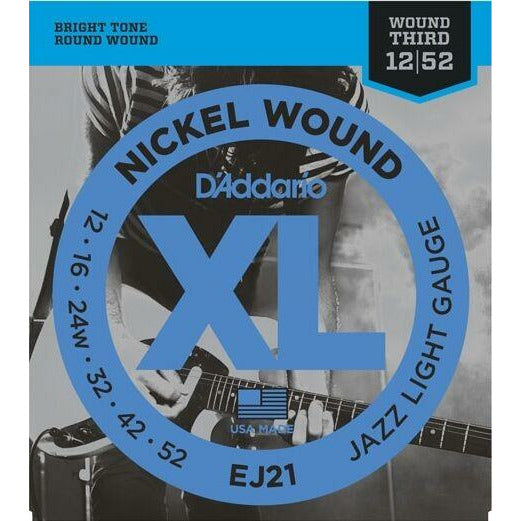 Jazz Light, Electric Guitar Strings By D'Addario. EJ21 Nickel Wound ,12-52