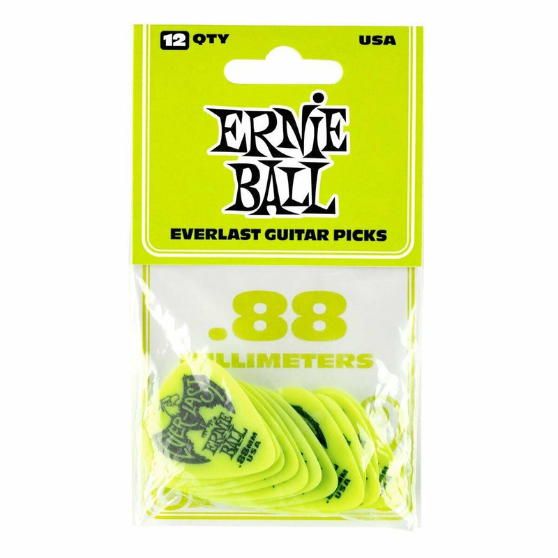 Plectrums, Ernie Ball Everlast 0.88mm Guitar Picks Green (Pack of 12)