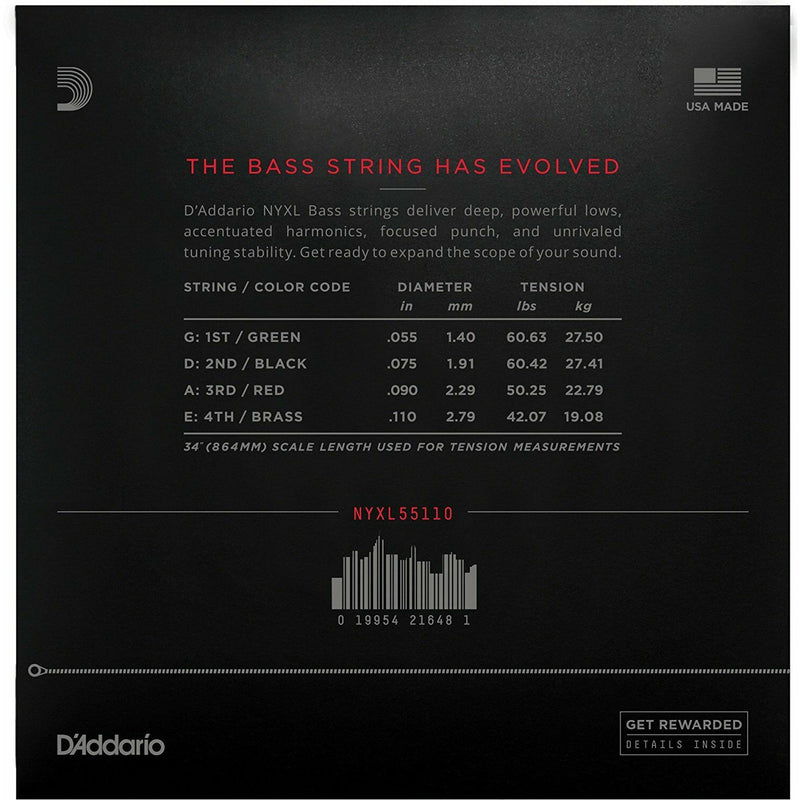 Bass Strings By D'Addario NYXL55110, Set Long Scale, Heavy, 55-110