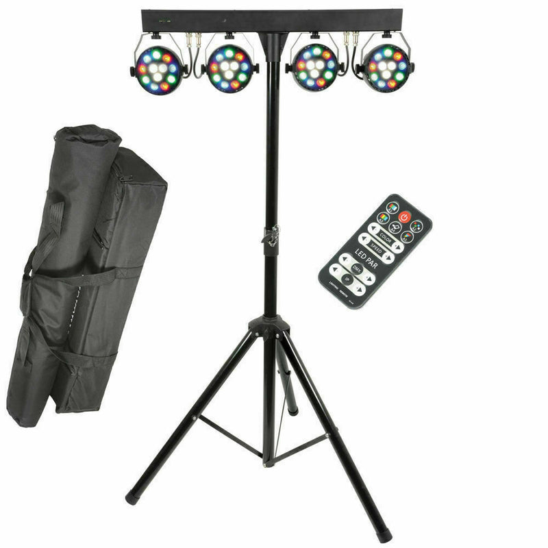 LED Party Light FX Bar With Stand. 4 x Par Cans. DMX + Remote Control + Bags QTX