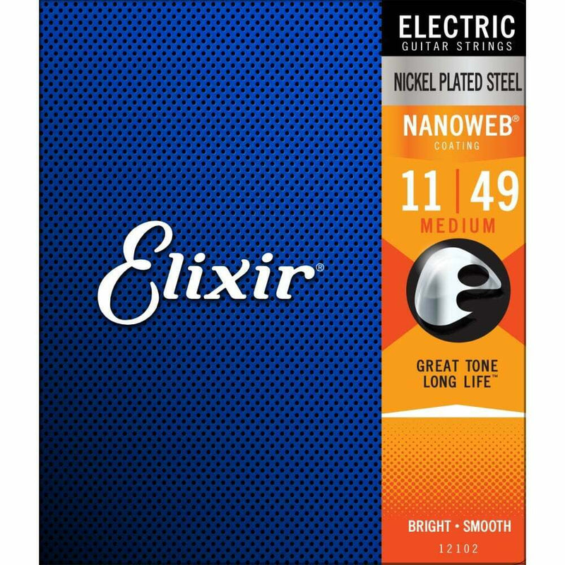 3 x Elixir Nanoweb 12102 Nickel Wound Anti-Rust 11-49 Electric Guitar Strings