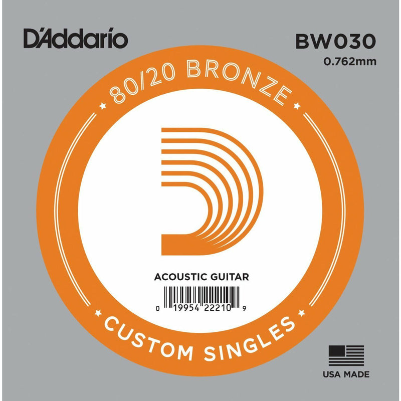 5 X D'Addario BW030 80/20  Bronze Wound  Acoustic Guitar Single String .030