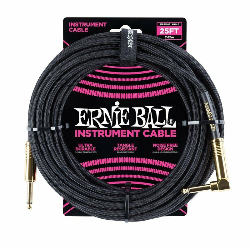 Ernie Ball 25' Braided Straight / Angle Instrument Cable Black P06058