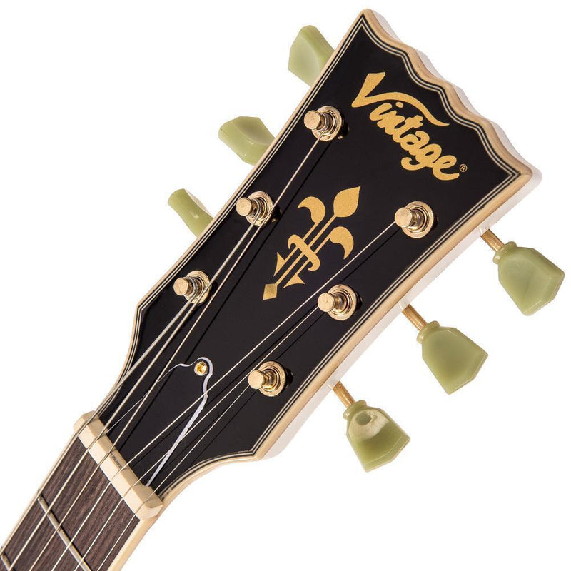 Vintage V100 ReIssued Electric Guitar ~ Arctic White + Gold Hardware. P/N V100AW