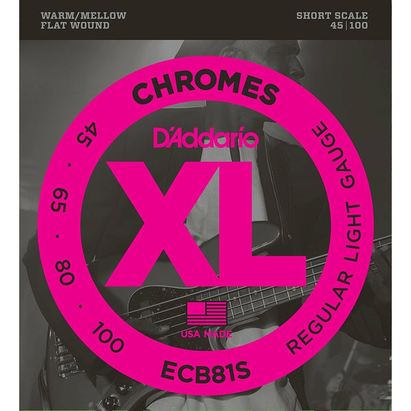 D'Addario ECB81S 4-String Flatwound Chromes 45-100 Short Scale Bass Strings