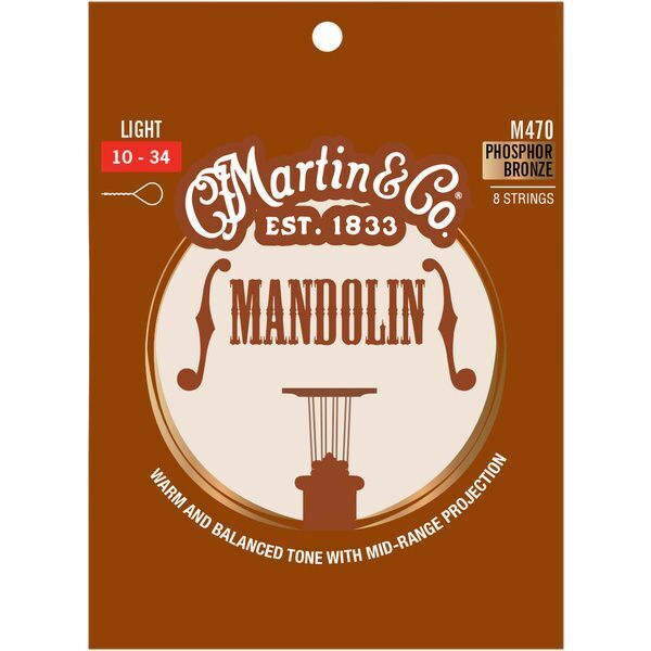 Mandolin Strings. Martin M470 Phosphor Bronze 10-34 Light Gauge, Loop Ended.