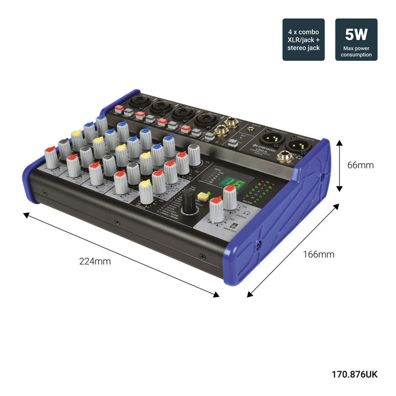 Citronic CSD-6 Compact Mixers with BT and DSP Effects.6 Channels, XLR Outputs.