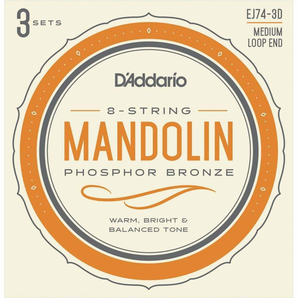 3 Pack EJ74-3D Mandolin Strings, Phosphor Bronze Wound, Loop End,11-40