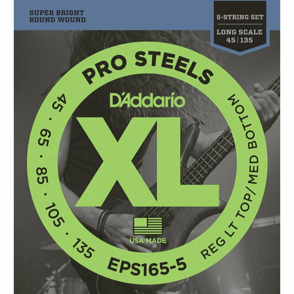 D'Addario EPS165-5 5-String ProSteel Stainless 45-135 Long Scale Bass Strings
