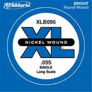 D'Addario XLB095 Nickel Wound Bass Guitar Single String, Long Scale .095