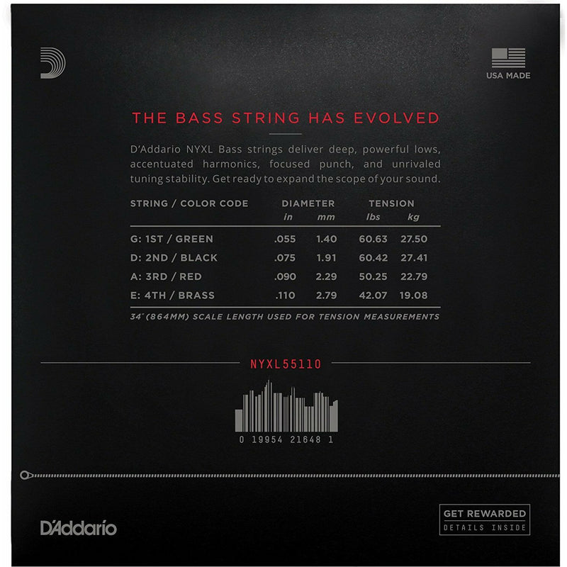 D'addario NYXL55110, Set Long Scale, Heavy, 55-110 Bass Strings